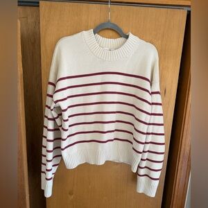 GAP Cream and Burgundy Striped Sweater